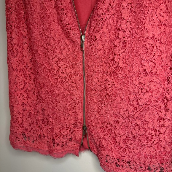 Adrianna Papell Coral Lace Cocktail Dress Wedding Guest Formal Sheath Size 2 - Picture 11 of 14